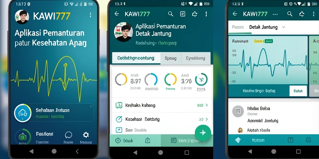 Antarmuka aplikasi KAWI777 menunjukkan data detak jantung pengguna.