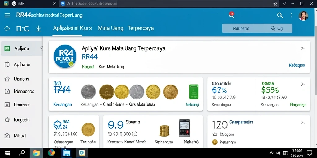Antarmuka aplikasi RR44 menampilkan kurs mata uang yang aktual.