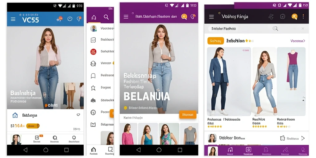Tampilan aplikasi VC55 dengan berbagai pilihan fashion yang menarik.