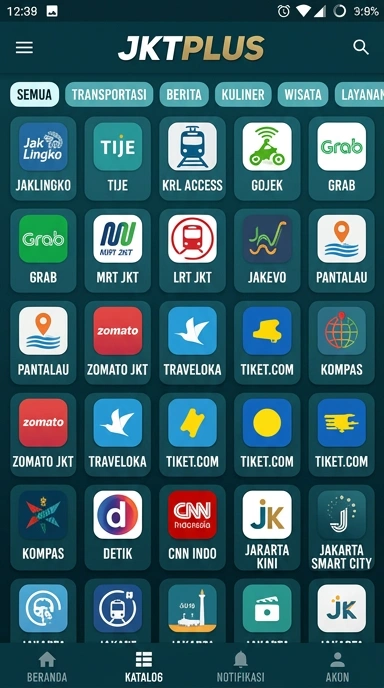 Tampilan katalog aplikasi jktplus